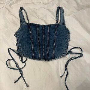 Windsor Blue Denim Lace-Up Tank Top.